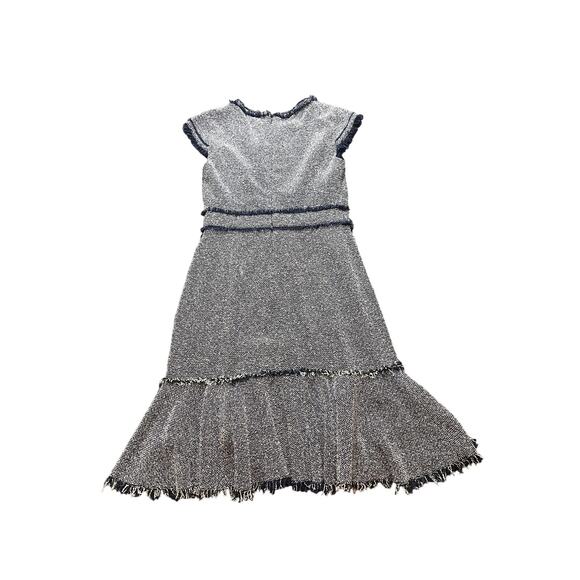 Rebecca Taylor Navy Blue and White Tweed Dress with Frayed Details Size 4‎ - Picture 7 of 9